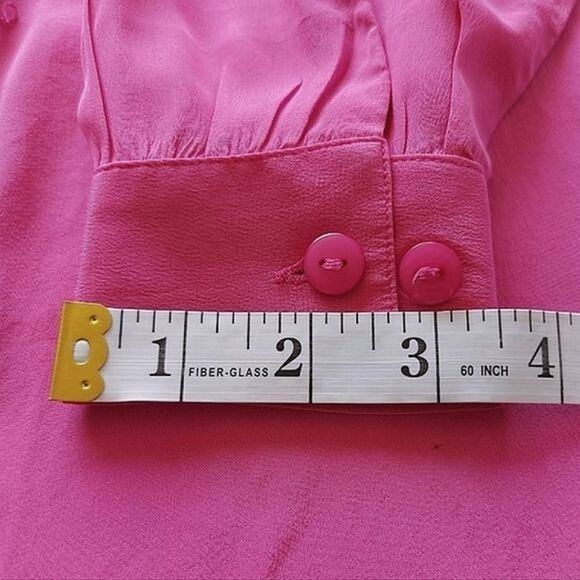 Vtg fuschia silk faux wrap shawl collar blouse - Picture 9 of 15